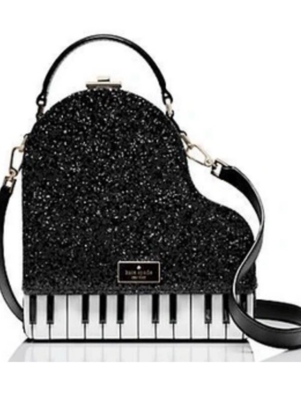 Kate SpadeJazz Things Up Black Glitter Piano-Shape Bag